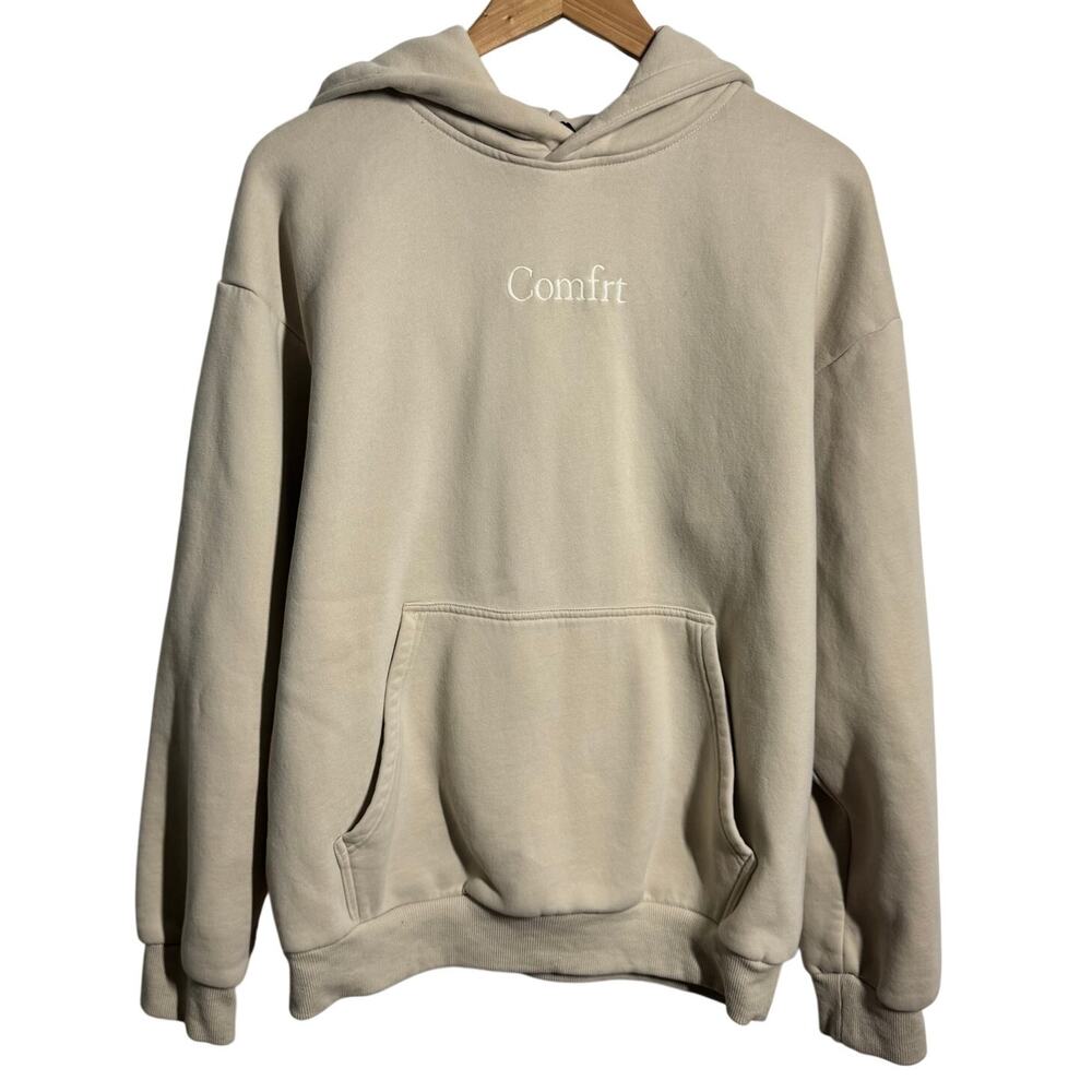 Comfort Signature Hoodie Women M Tan Cream Athleisure Minimal Lounge Cozy Casual
